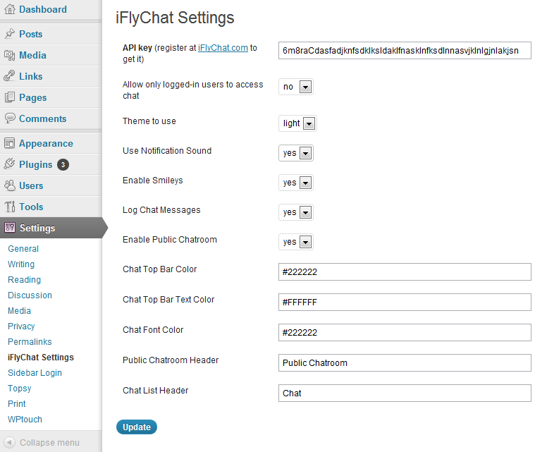 WordPress iFlyChat Plugin Settings
