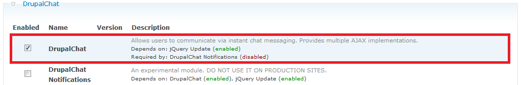 Enable DrupalChat module