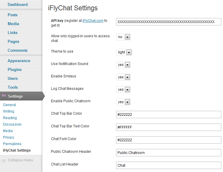 WordPress iFlyChat plugin