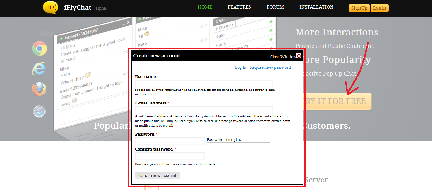 Signup at iflychat.com